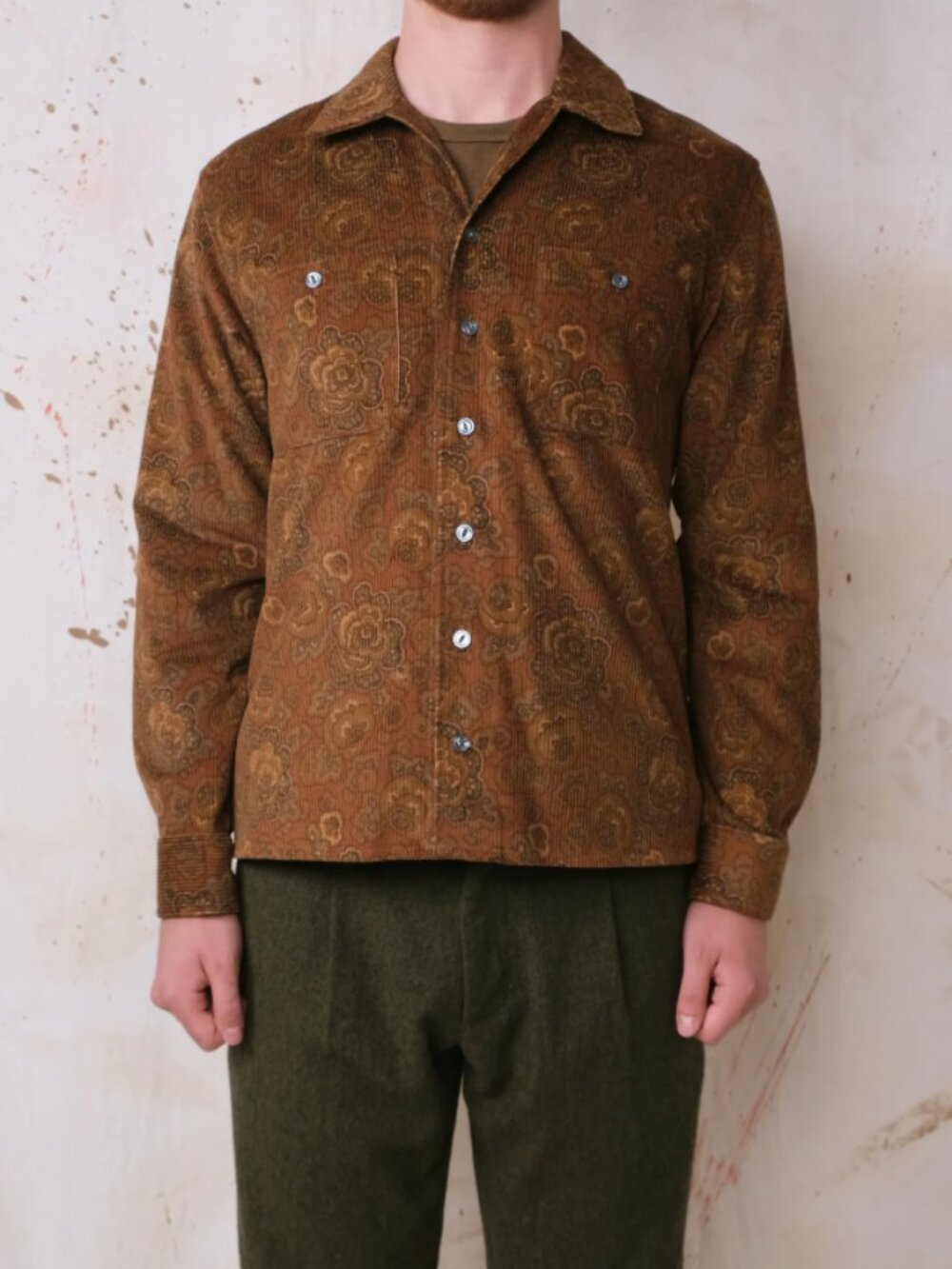 BNWT AW25 OUTCLASS BRONZE PRINTED CORDUROY CLUB SHIRT S